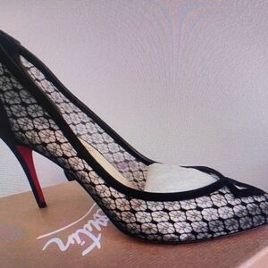 J. Crew Black and Red Lace Heels